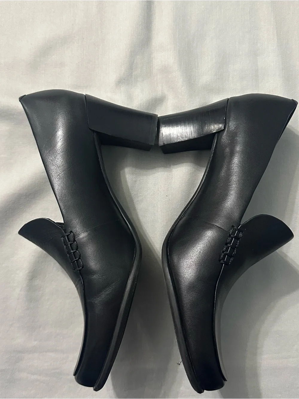 Franco Sarto Nolan Womens 8M Black Leather Block Heel Loafers Pump Shoes Slip On